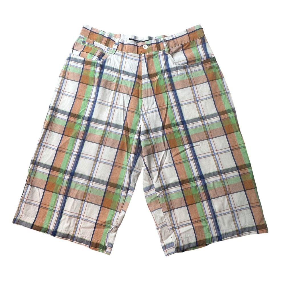 Beyond The Limit Shorts Mens 36 Multi Plaid Flat Front Cotton Blend Casual Y2K